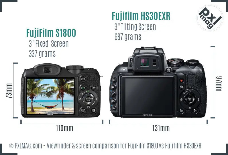 FujiFilm S1800 vs Fujifilm HS30EXR Screen and Viewfinder comparison