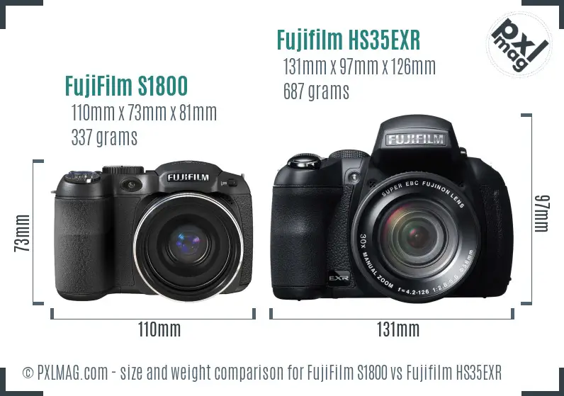 FujiFilm S1800 vs Fujifilm HS35EXR size comparison