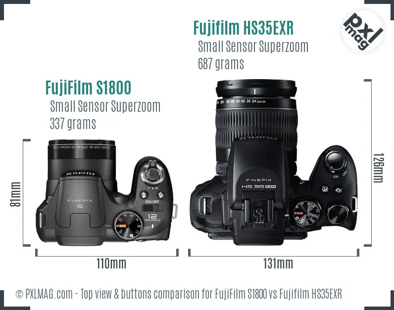 FujiFilm S1800 vs Fujifilm HS35EXR top view buttons comparison