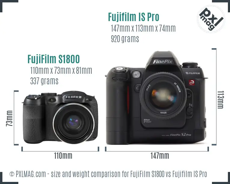 FujiFilm S1800 vs Fujifilm IS Pro size comparison