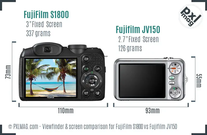 FujiFilm S1800 vs Fujifilm JV150 Screen and Viewfinder comparison