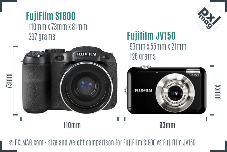 FujiFilm S1800 vs Fujifilm JV150 size comparison