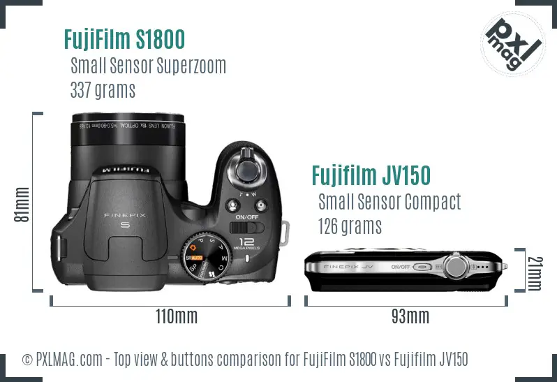 FujiFilm S1800 vs Fujifilm JV150 top view buttons comparison