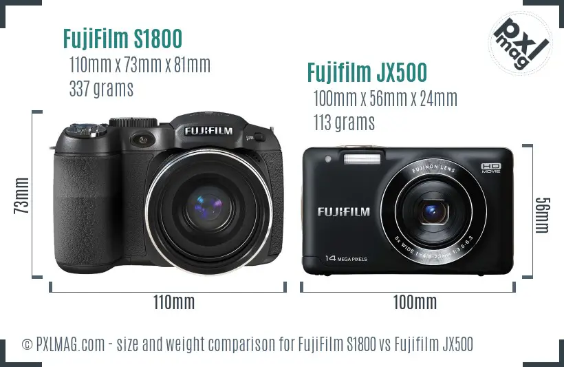 FujiFilm S1800 vs Fujifilm JX500 size comparison FujiFilm S1800 vs Fujifilm JX500 size comparison