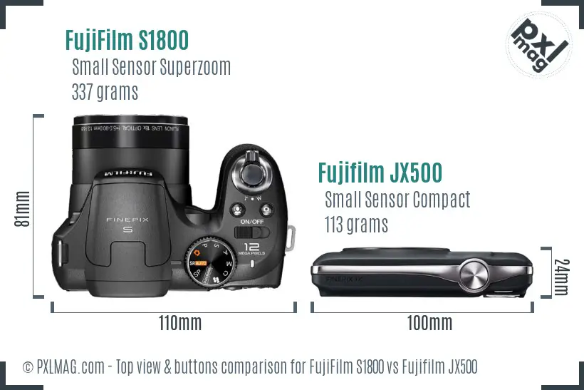 FujiFilm S1800 vs Fujifilm JX500 top view buttons comparison FujiFilm S1800 vs Fujifilm JX500 top view buttons comparison