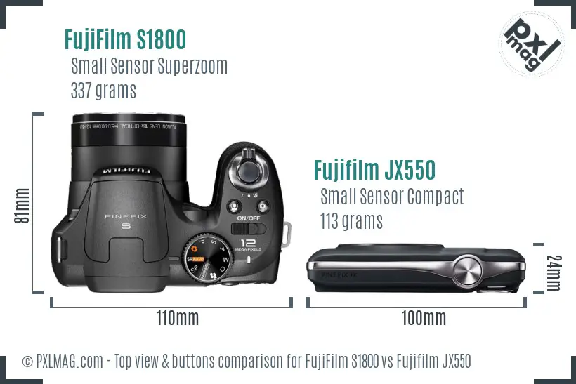 FujiFilm S1800 vs Fujifilm JX550 top view buttons comparison