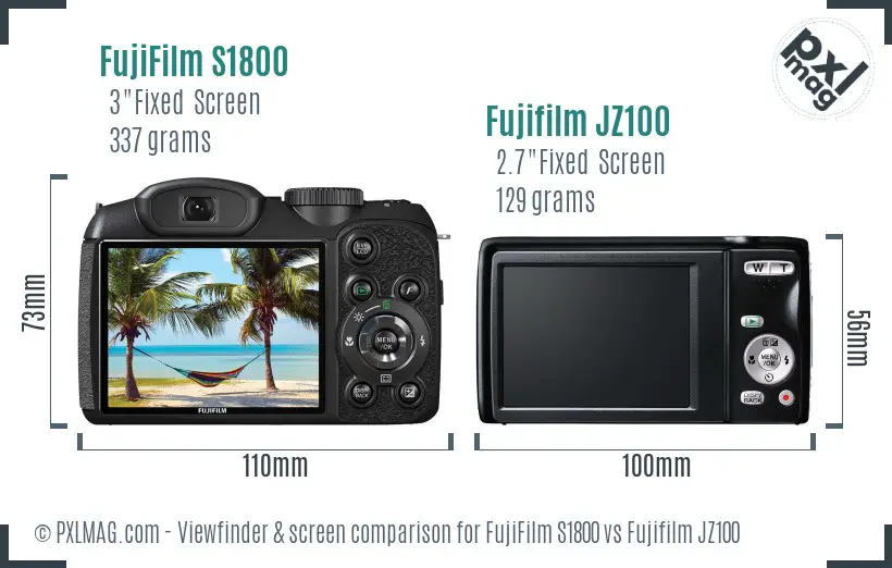 FujiFilm S1800 vs Fujifilm JZ100 Screen and Viewfinder comparison