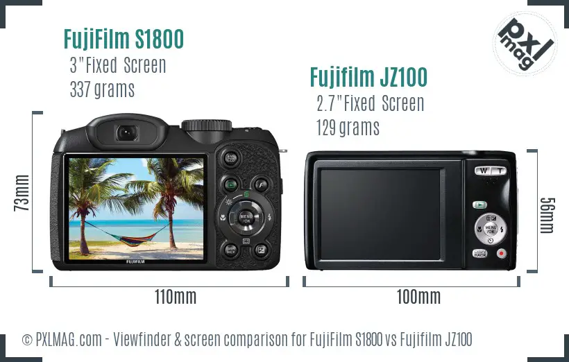 FujiFilm S1800 vs Fujifilm JZ100 Screen and Viewfinder comparison FujiFilm S1800 vs Fujifilm JZ100 Screen and Viewfinder comparison