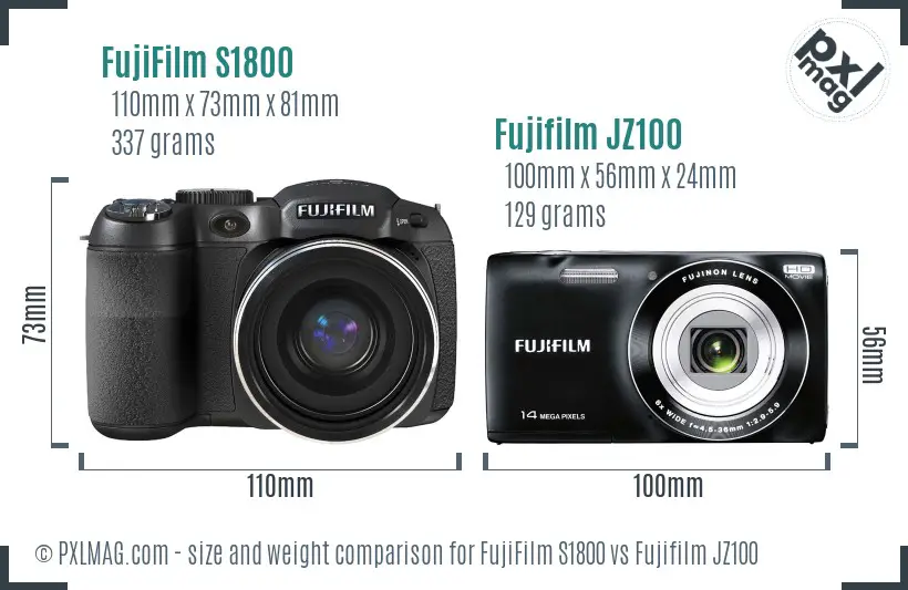 FujiFilm S1800 vs Fujifilm JZ100 size comparison