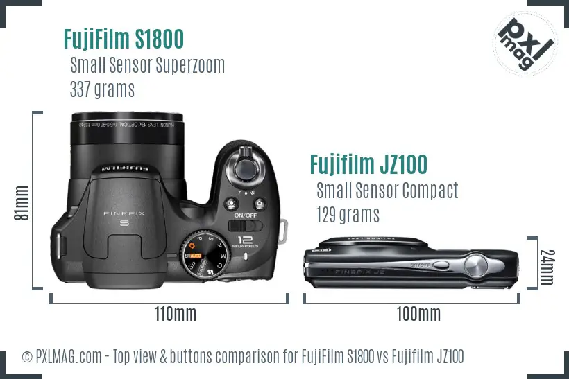 FujiFilm S1800 vs Fujifilm JZ100 top view buttons comparison