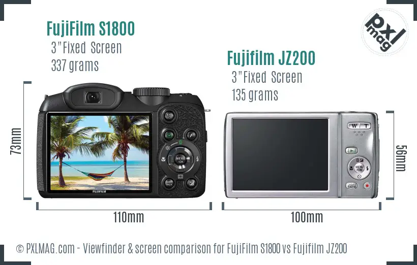 FujiFilm S1800 vs Fujifilm JZ200 Screen and Viewfinder comparison FujiFilm S1800 vs Fujifilm JZ200 Screen and Viewfinder comparison