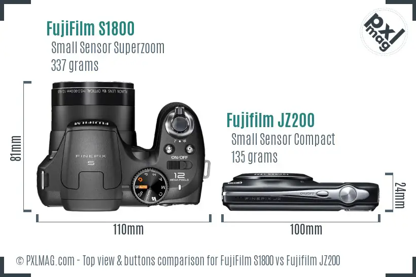 FujiFilm S1800 vs Fujifilm JZ200 top view buttons comparison FujiFilm S1800 vs Fujifilm JZ200 top view buttons comparison
