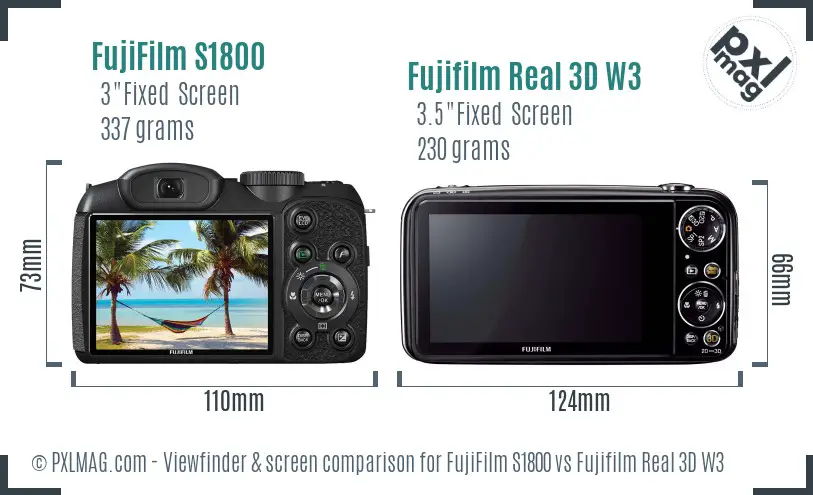 FujiFilm S1800 vs Fujifilm Real 3D W3 Screen and Viewfinder comparison