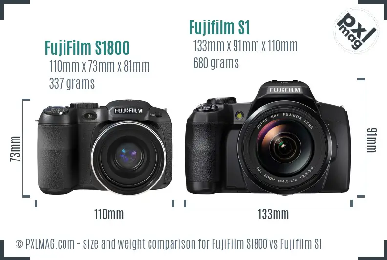FujiFilm S1800 vs Fujifilm S1 size comparison