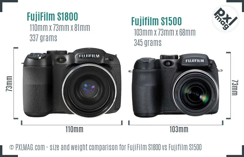 FujiFilm S1800 vs Fujifilm S1500 size comparison
