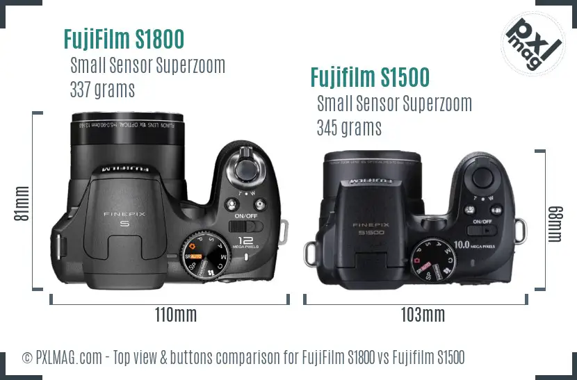 FujiFilm S1800 vs Fujifilm S1500 top view buttons comparison