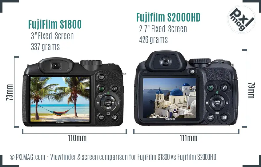 FujiFilm S1800 vs Fujifilm S2000HD Screen and Viewfinder comparison