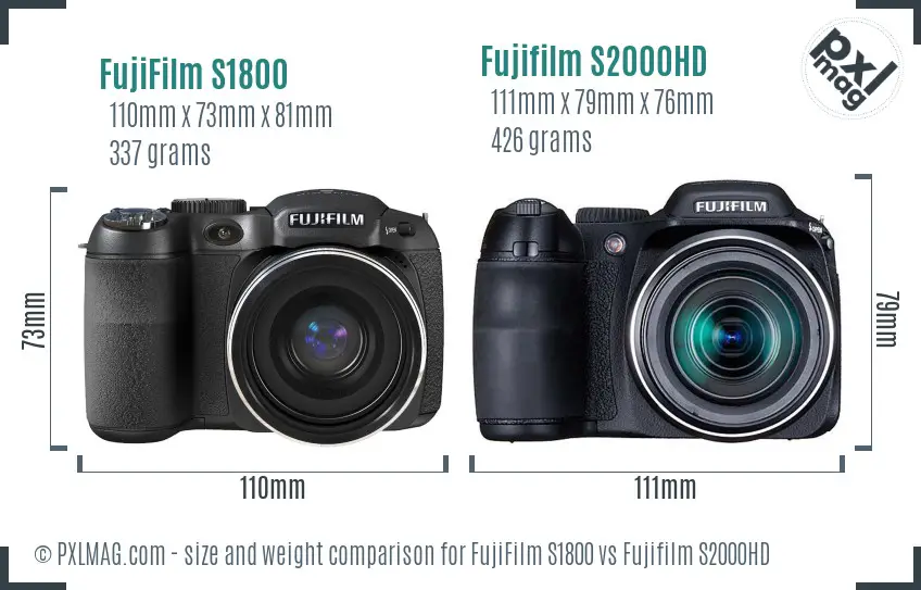 FujiFilm S1800 vs Fujifilm S2000HD size comparison