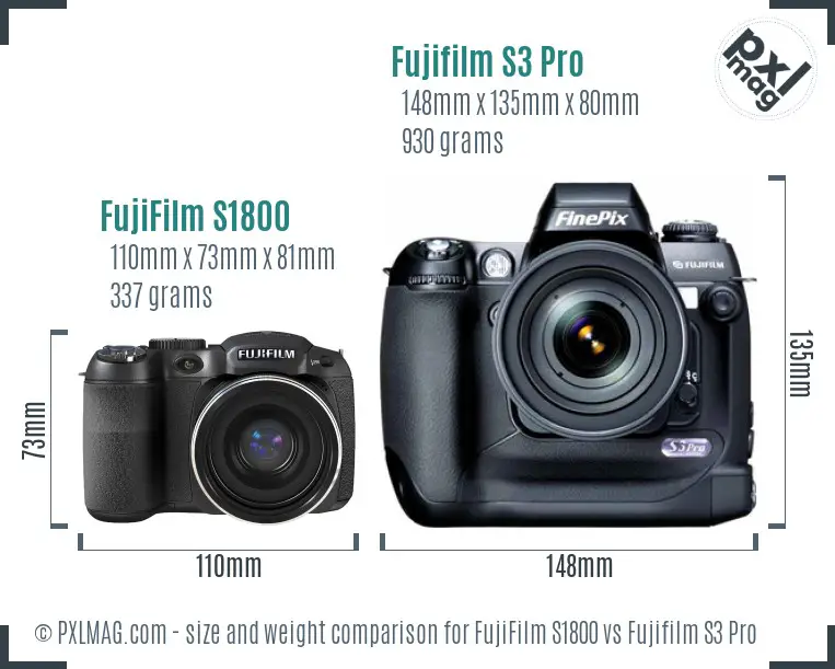 FujiFilm S1800 vs Fujifilm S3 Pro size comparison