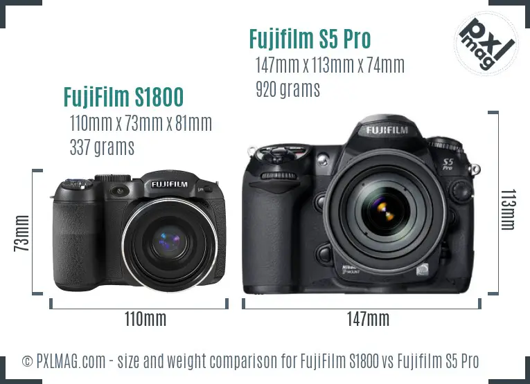 FujiFilm S1800 vs Fujifilm S5 Pro size comparison