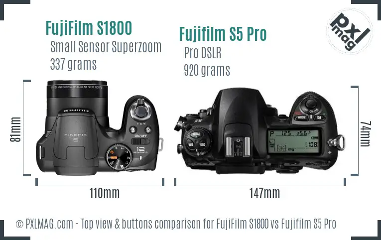 FujiFilm S1800 vs Fujifilm S5 Pro top view buttons comparison