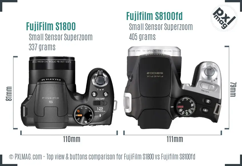 FujiFilm S1800 vs Fujifilm S8100fd top view buttons comparison