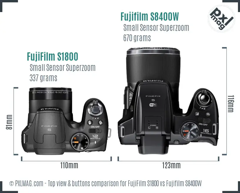 FujiFilm S1800 vs Fujifilm S8400W top view buttons comparison