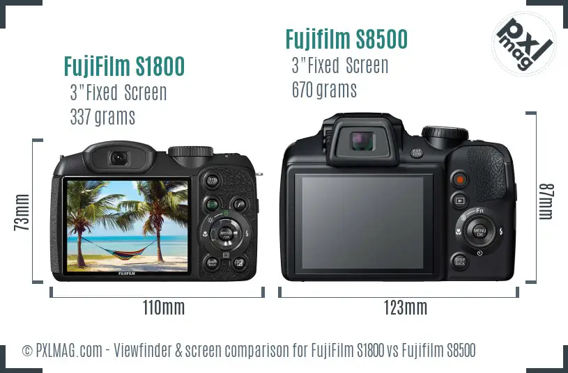 FujiFilm S1800 vs Fujifilm S8500 Screen and Viewfinder comparison