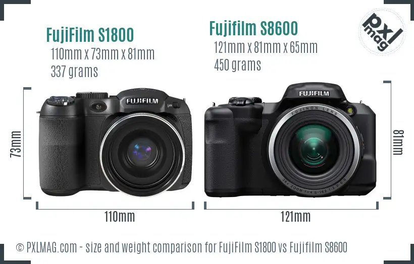 FujiFilm S1800 vs Fujifilm S8600 size comparison