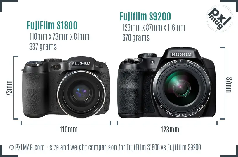 FujiFilm S1800 vs Fujifilm S9200 size comparison