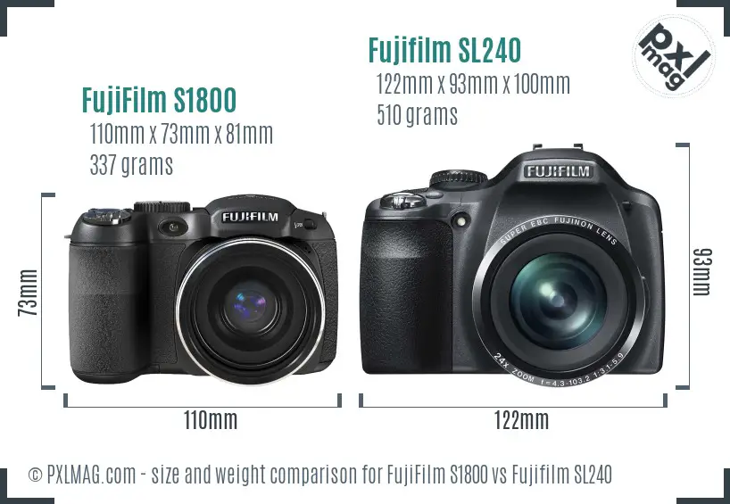 FujiFilm S1800 vs Fujifilm SL240 size comparison