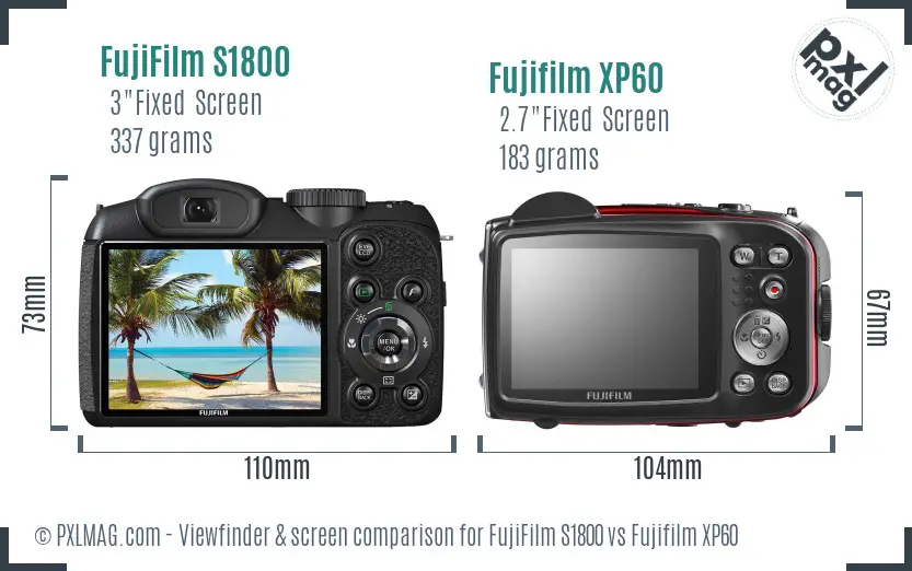 FujiFilm S1800 vs Fujifilm XP60 Screen and Viewfinder comparison