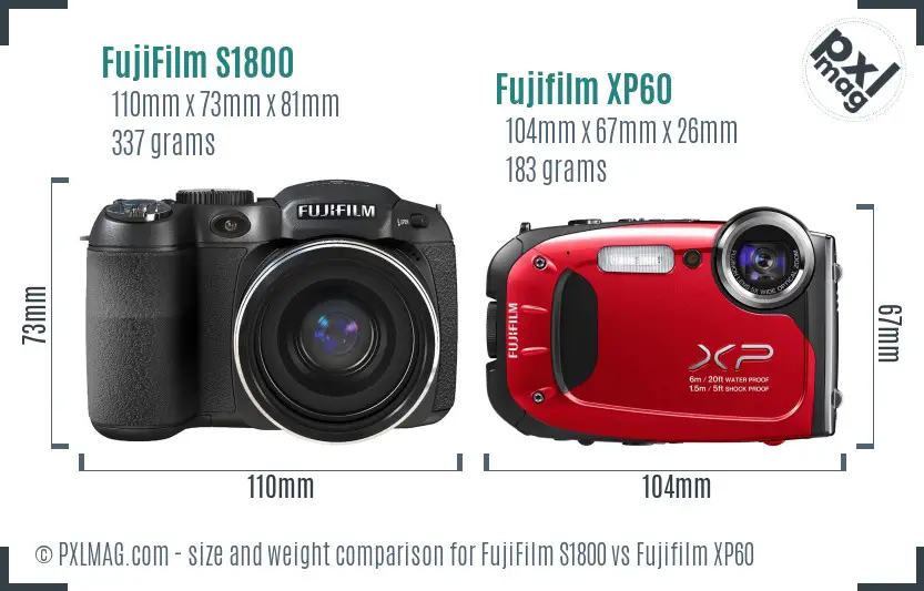 FujiFilm S1800 vs Fujifilm XP60 size comparison
