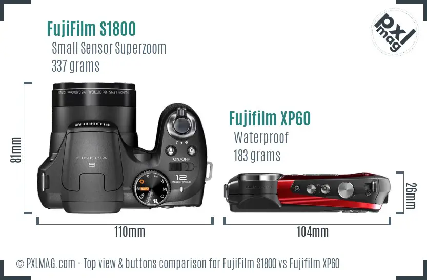 FujiFilm S1800 vs Fujifilm XP60 top view buttons comparison
