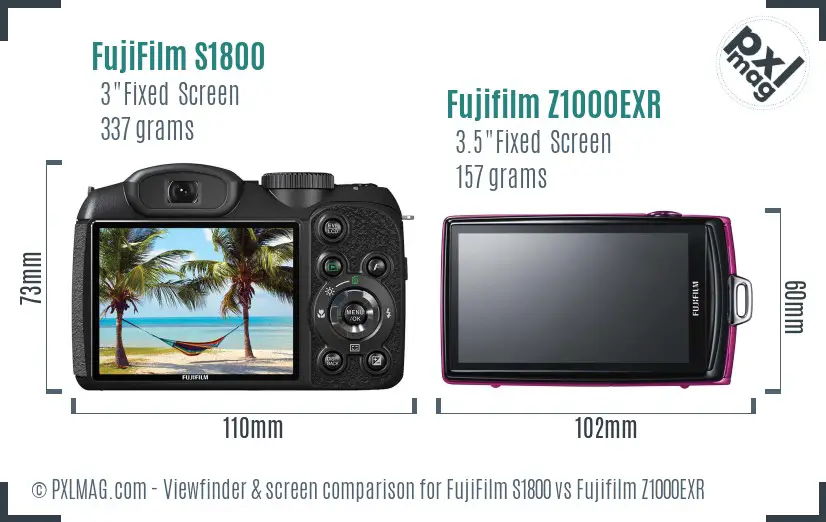 FujiFilm S1800 vs Fujifilm Z1000EXR Screen and Viewfinder comparison