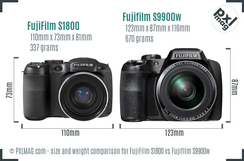 FujiFilm S1800 vs Fujifilm S9900w size comparison