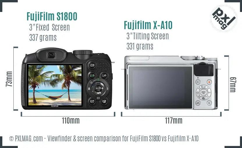 FujiFilm S1800 vs Fujifilm X-A10 Screen and Viewfinder comparison