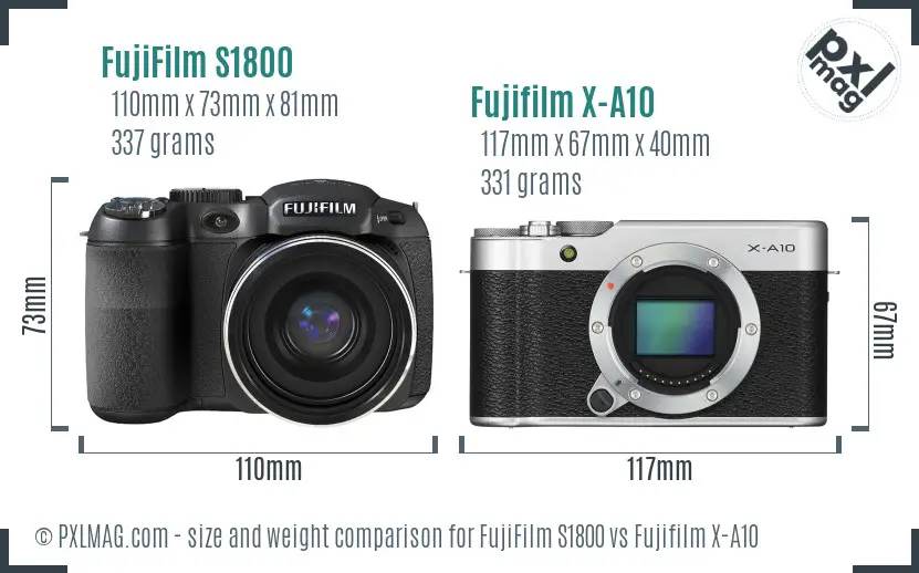 FujiFilm S1800 vs Fujifilm X-A10 size comparison