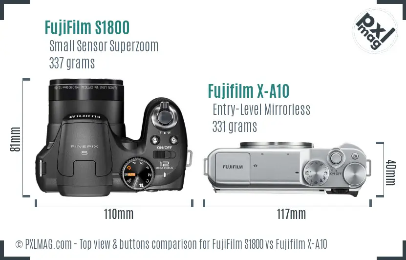 FujiFilm S1800 vs Fujifilm X-A10 top view buttons comparison
