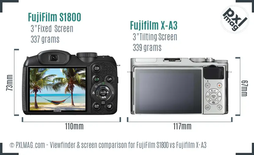 FujiFilm S1800 vs Fujifilm X-A3 Screen and Viewfinder comparison