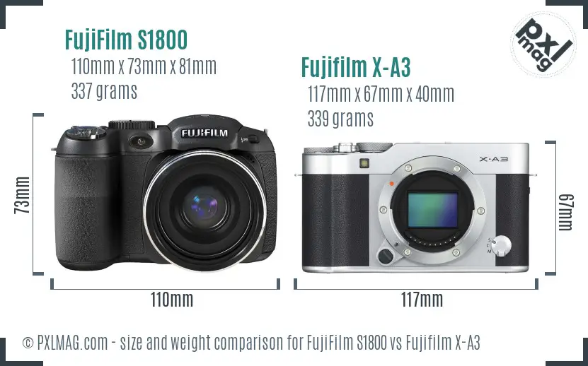 FujiFilm S1800 vs Fujifilm X-A3 size comparison