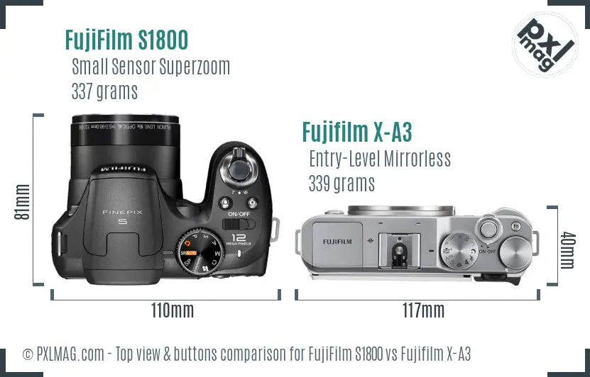 FujiFilm S1800 vs Fujifilm X-A3 top view buttons comparison