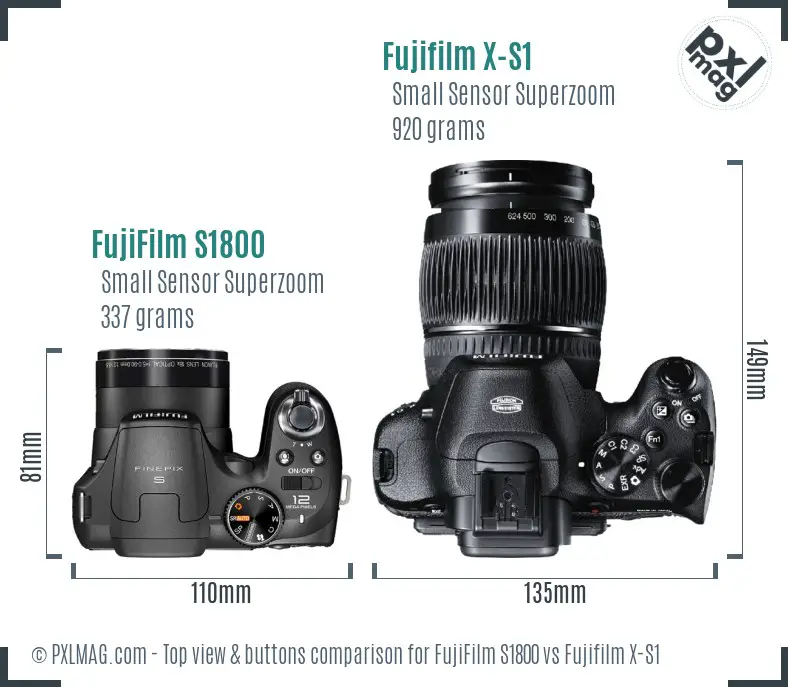 FujiFilm S1800 vs Fujifilm X-S1 top view buttons comparison FujiFilm S1800 vs Fujifilm X-S1 top view buttons comparison