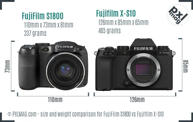 FujiFilm S1800 vs Fujifilm X-S10 size comparison