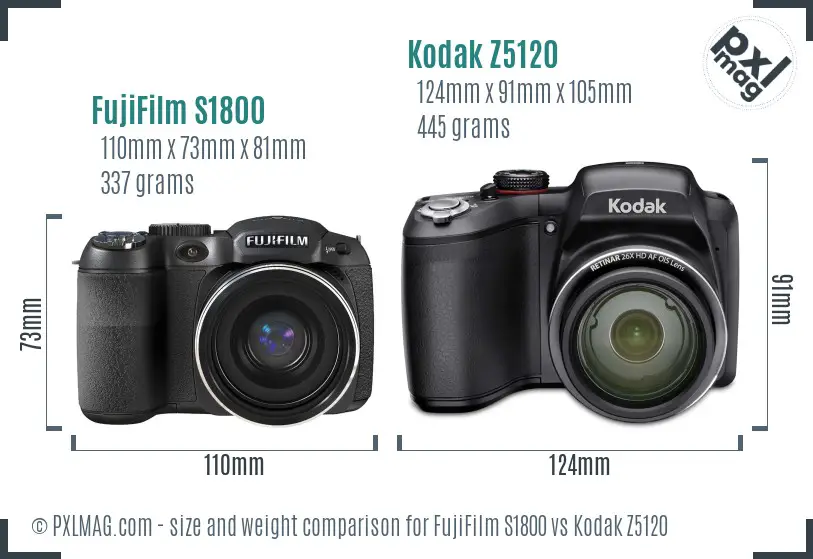 FujiFilm S1800 vs Kodak Z5120 size comparison FujiFilm S1800 vs Kodak Z5120 size comparison