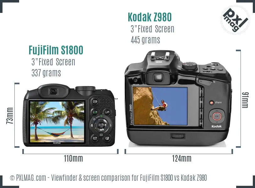 FujiFilm S1800 vs Kodak Z980 Screen and Viewfinder comparison FujiFilm S1800 vs Kodak Z980 Screen and Viewfinder comparison