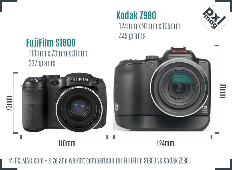 FujiFilm S1800 vs Kodak Z980 size comparison FujiFilm S1800 vs Kodak Z980 size comparison