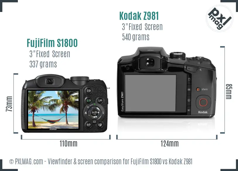 FujiFilm S1800 vs Kodak Z981 Screen and Viewfinder comparison FujiFilm S1800 vs Kodak Z981 Screen and Viewfinder comparison