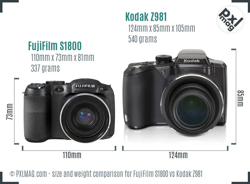 FujiFilm S1800 vs Kodak Z981 size comparison FujiFilm S1800 vs Kodak Z981 size comparison
