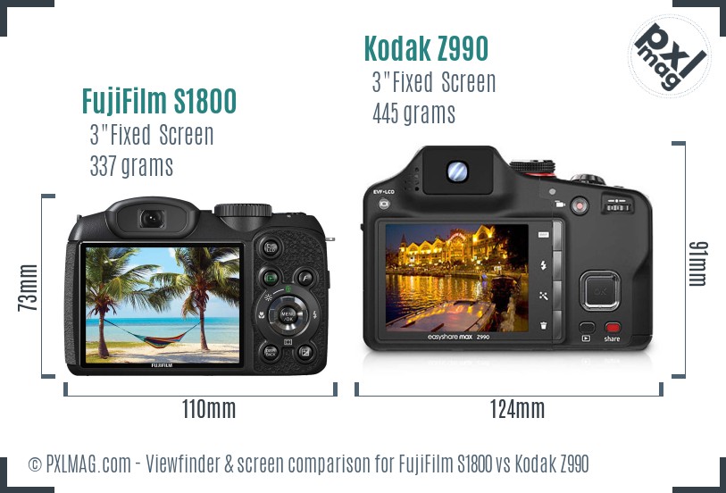 FujiFilm S1800 vs Kodak Z990 Screen and Viewfinder comparison